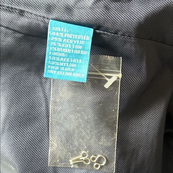 J. McLaughlin Tweed Fringe Trim Mid Length Jacket Coat Blue White Size Lg NWOT - Picture 12 of 12